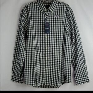 NEW L RALPH LAUREN CHAPS BLACK WHITE CHECK PLAID SLIM TRIM FIT SHIRT LARGE
